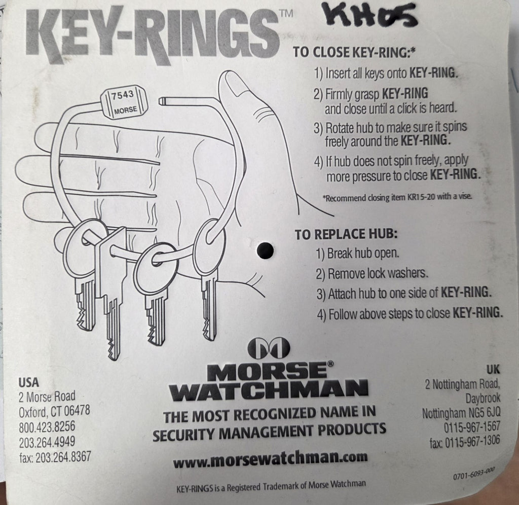 Morse Watchman Tamper-Proof Key Ring Hub KH-03 Partial
